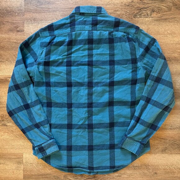 Merona Casual Button Down Mens Medium Blue Plaid Rugged Flannel Shirt - Picture 2 of 6